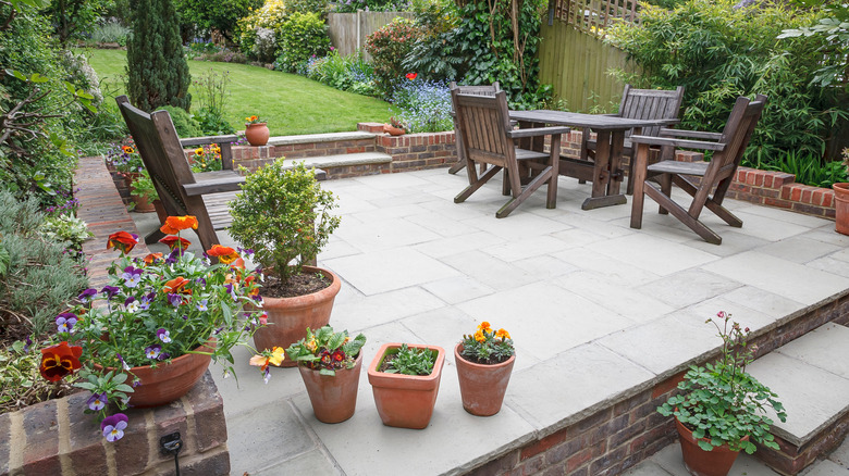 backyard patio on a slope