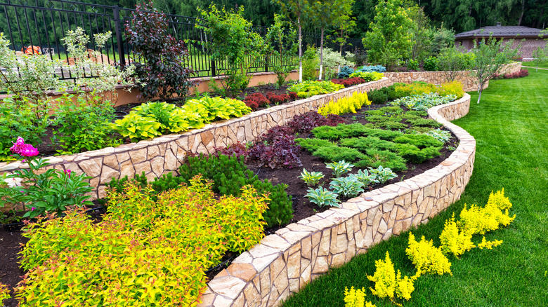 stone walls around landscaping