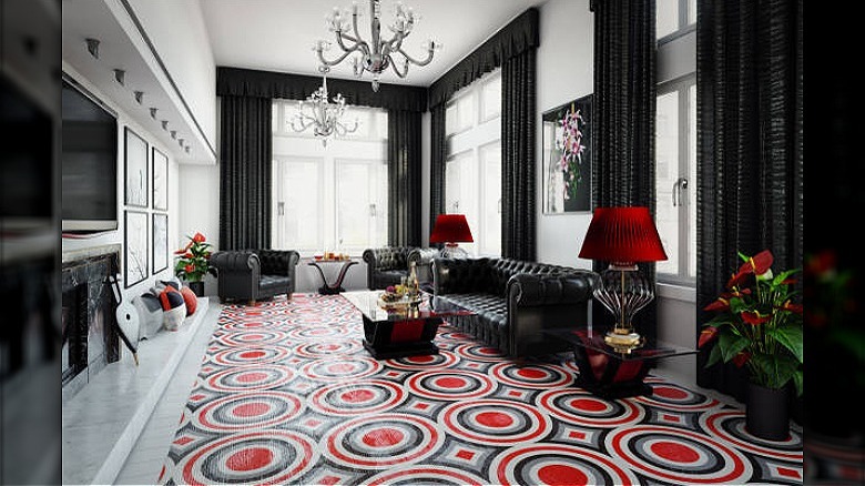 Red and black living room