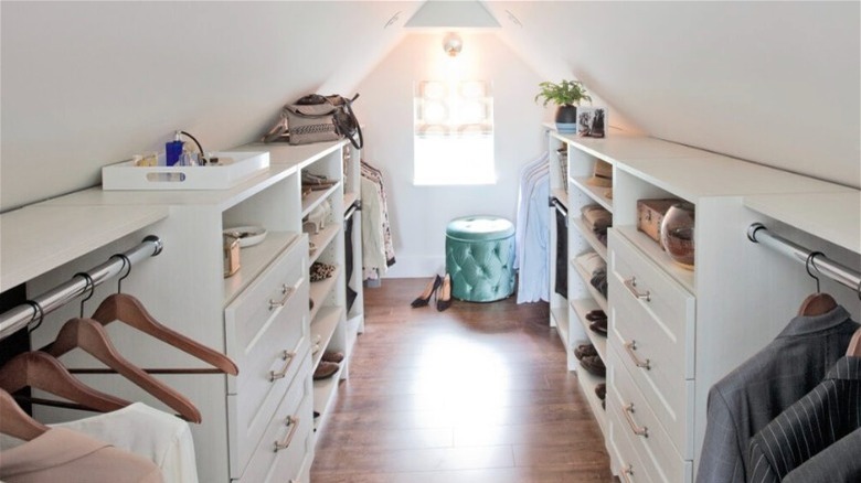 White and wood attic closet