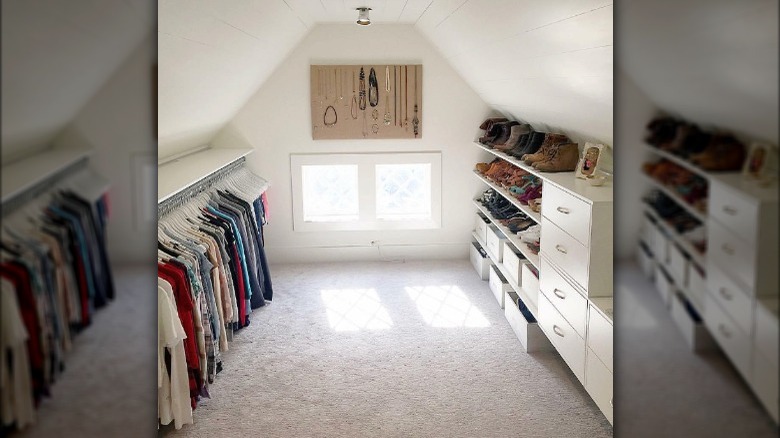 White simple attic walk-in closet