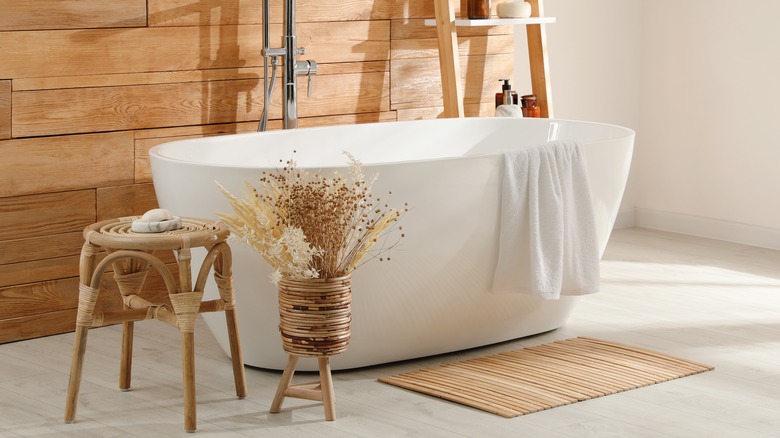 bamboo bath mat on floor