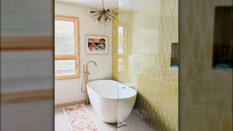 Yellow bathroom accent wall tile