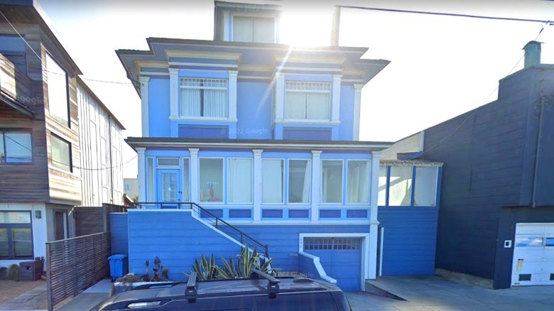 Blue and white craftsman house