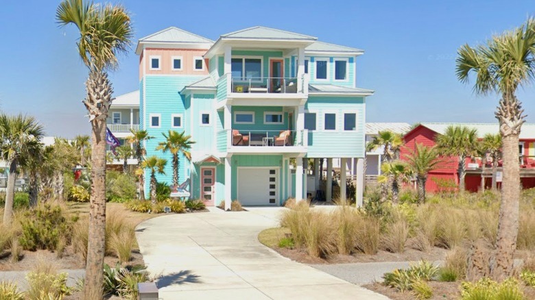 Blue and pink beach house