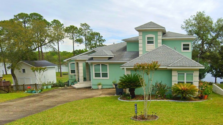 Stucco and stone beach house