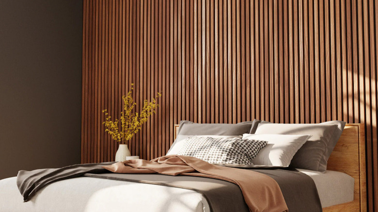 warm slat wall bedroom