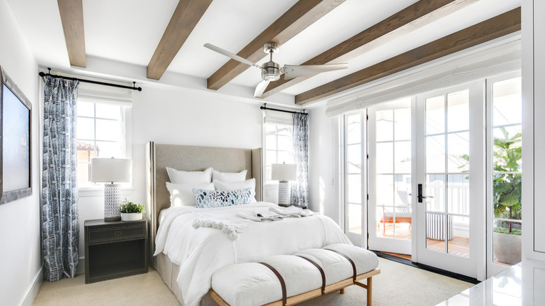 wood beam bedroom