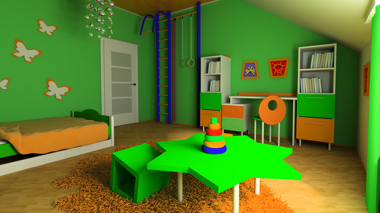 child's bedroom with green walls