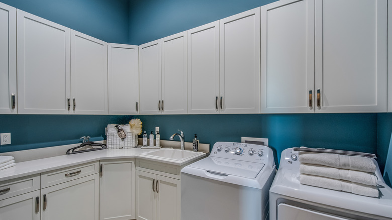 Bold blue laundry room