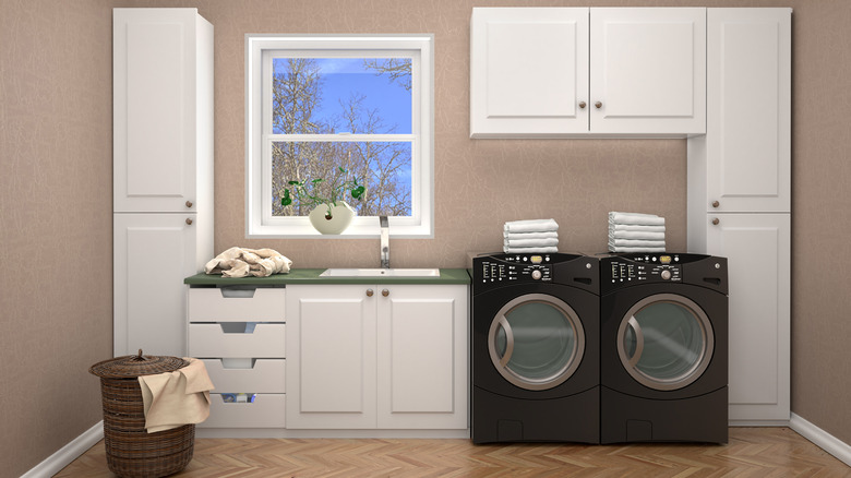 Warm taupe laundry room