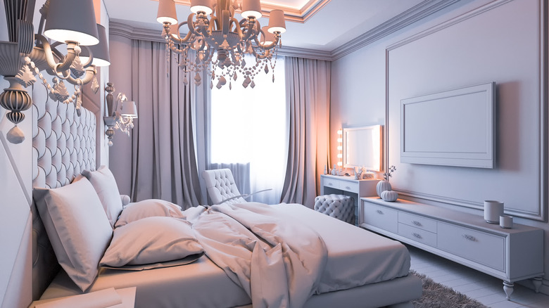 luxurious-looking purple bedroom