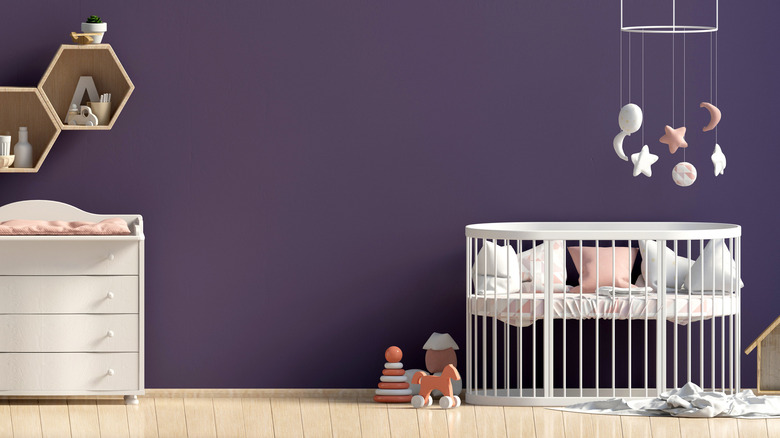 nursery with dark purple wall