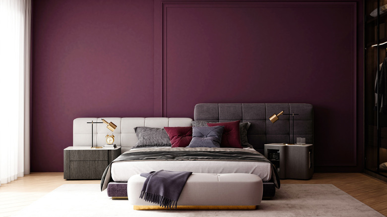 bedroom with tyrian purple wall