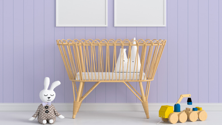 nursery with purple wood panels