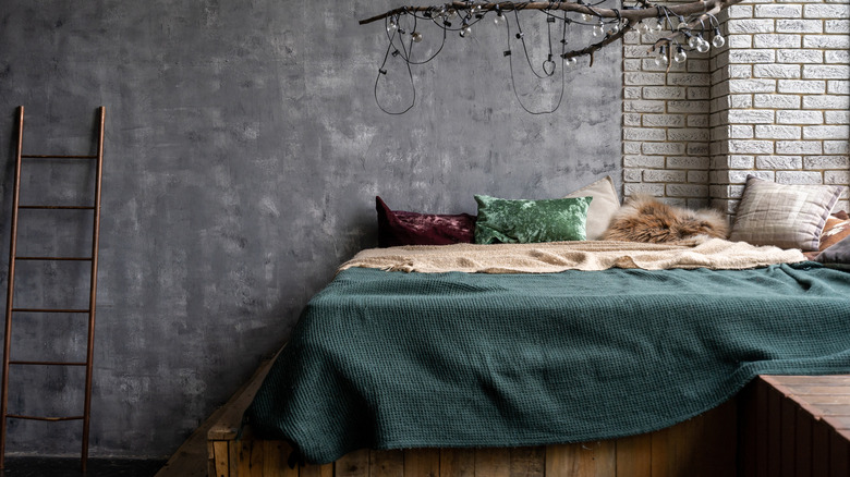 dark wood ladder in bedroom