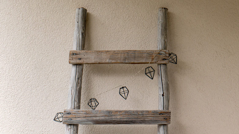 rustic ladder with string lights