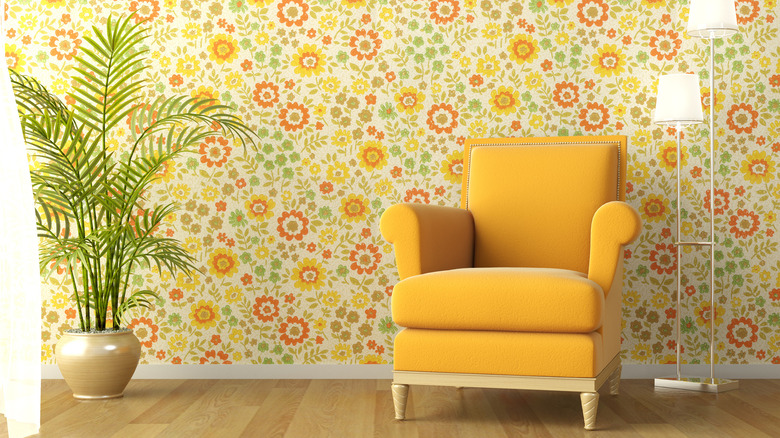 Room with retro floral wallpaper