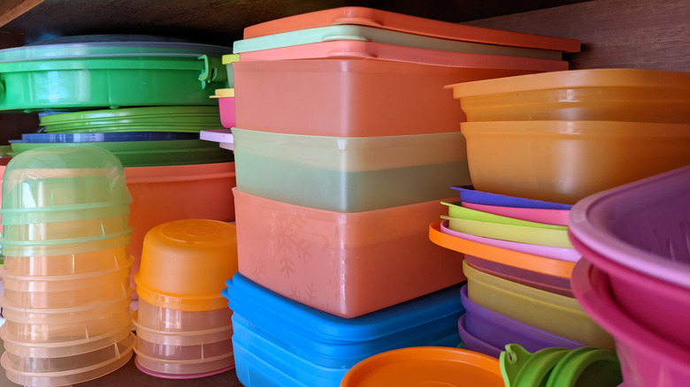colorful food containers stacked 
