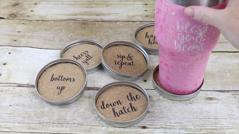 jar lid coasters and travel mug