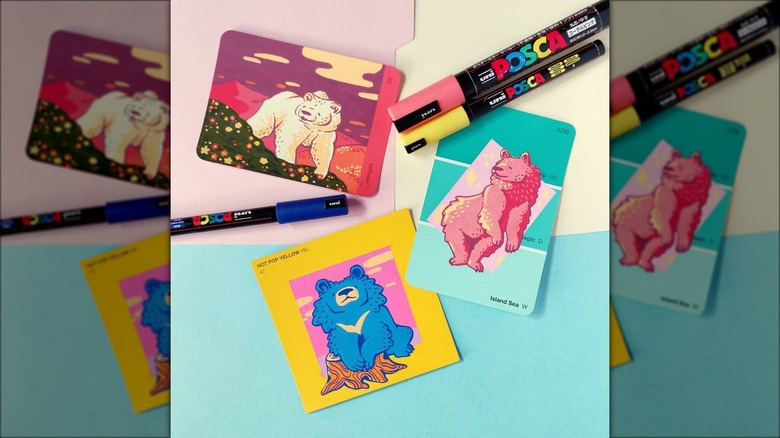 colorful paint chip bear drawings