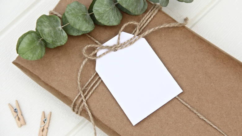 white gift tag on present
