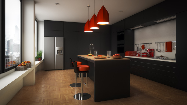 Black kitchen with red lights