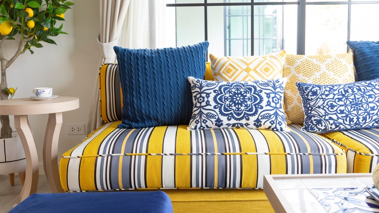 Blue and yellow sofa