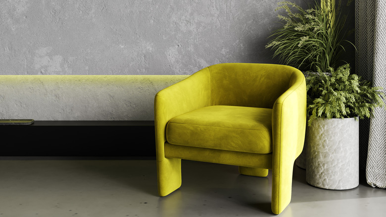 chartreuse chair in gray room