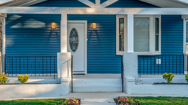 Porch with bright blue paint