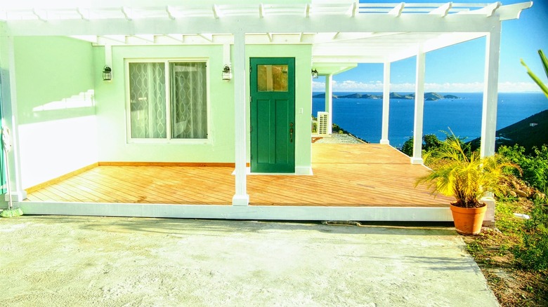 Porch with light green paint
