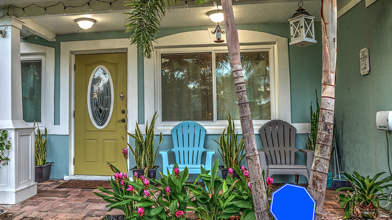 Porch with smoky teal paint