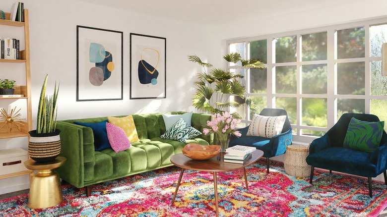 Jewel toned retro living room