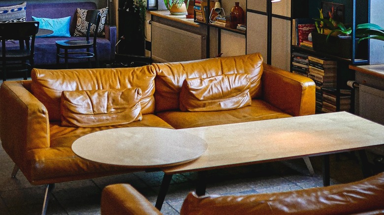 Yellow leather couch