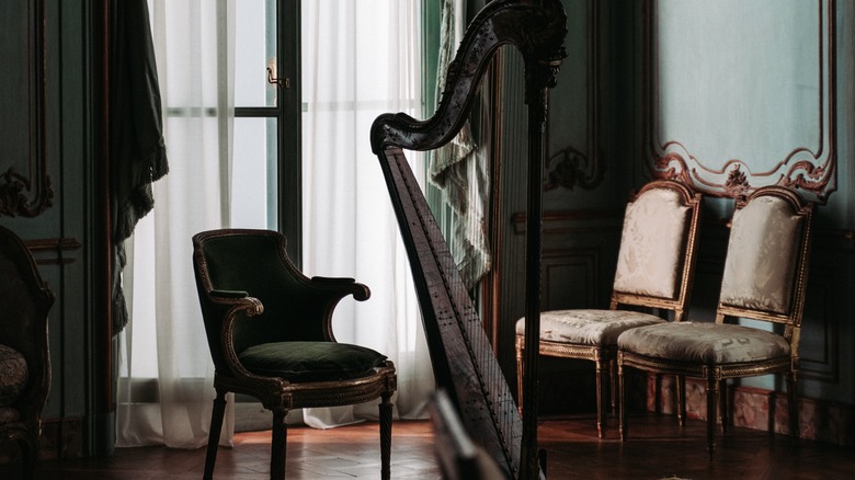 French blue room with harp