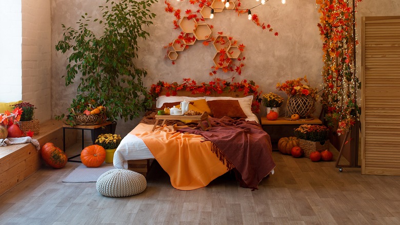 Red and orange bedding