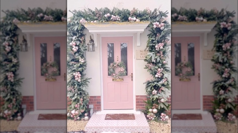 Pink ornaments on garland