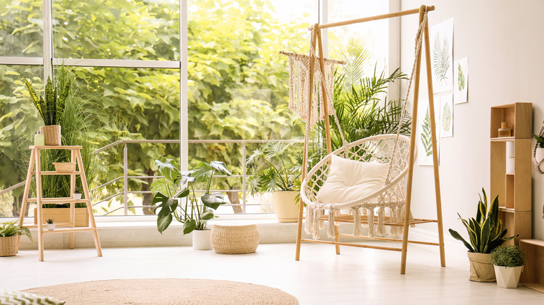 a swing set up inside