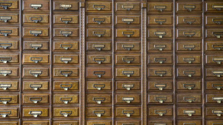 close-up of an apothecary cabinet