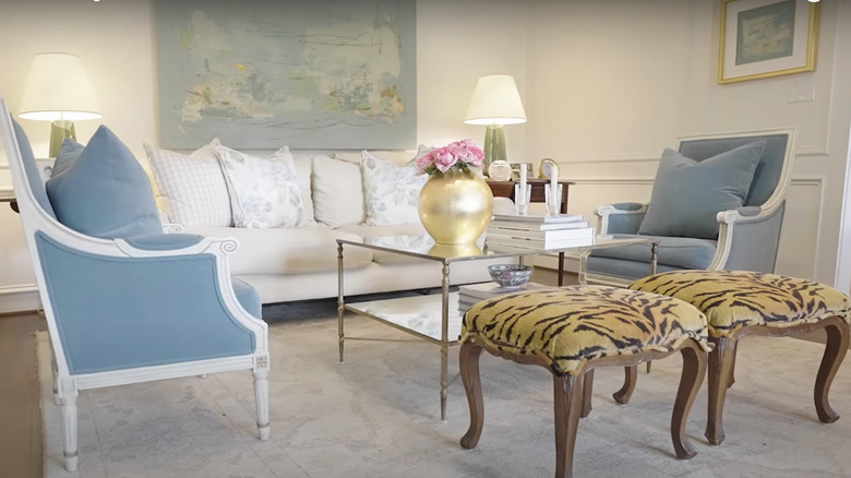 Patterned stools in living room