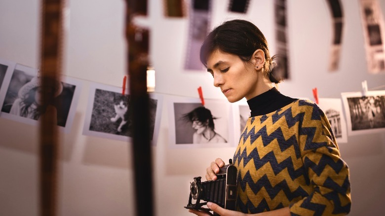 Woman in darkroom