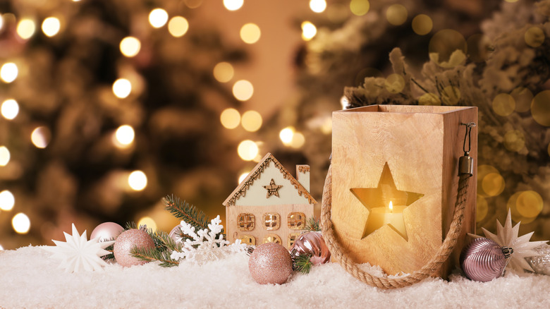 wooden Christmas lantern with candle