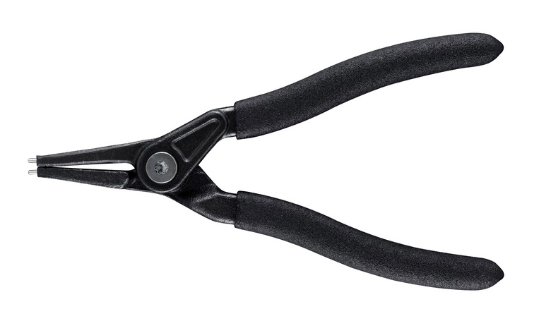 black snap ring pliers against white background