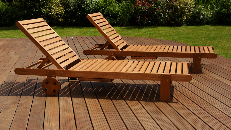 Outdoor wooden lounge chairs