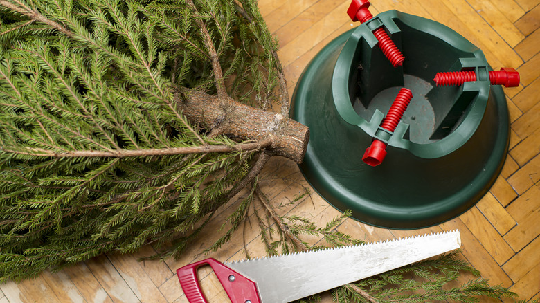 Christmas tree with hand saw