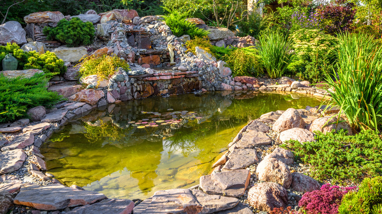 Pond feature in garden