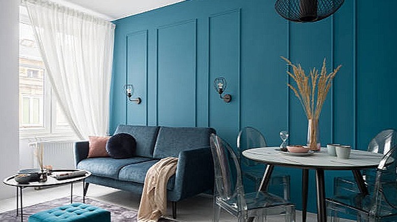 Monochrome teal room 