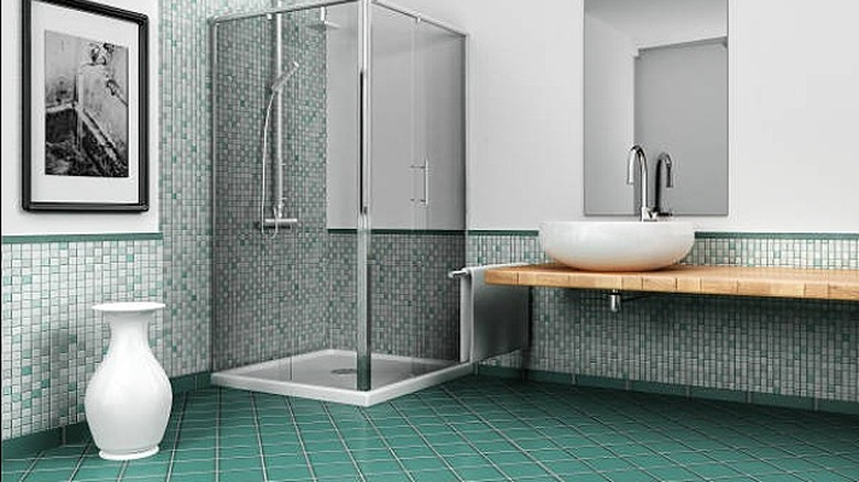 Teal bathroom floor tile