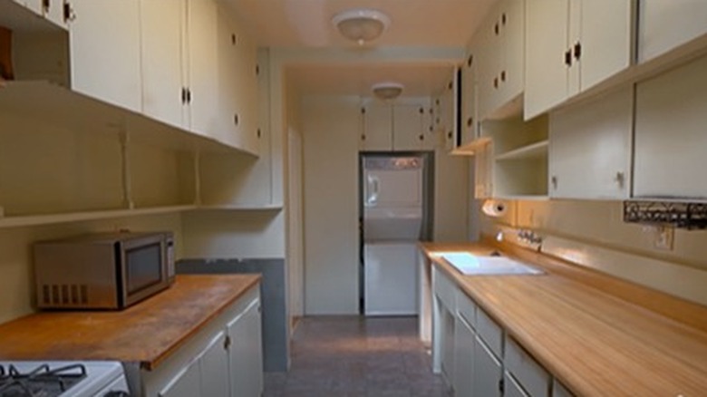 Outdated  kitchen with skylight