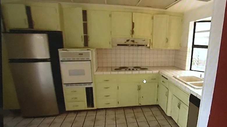 Outdated lime green cabinets